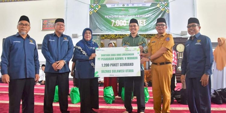 P.T Pegadaian Manado Mendistribusikan 1200 Paket Di Bulan Suci Ramadhan Kepada Mustahiq Bekerja Sama Dengan BAZNAS Sulut., 25/3/2025.