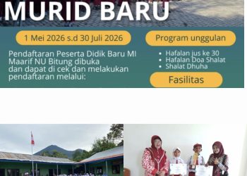 PENERIMAAN PESERTA DIDIK BARU TAHUN PELAJARAN 2026/2027 MI MA’ARIF NAHDATUL ULAMA BITUNG. Mewujudkan Pendidikan Dasar Berkualitas Berbasis Nilai Keislaman.